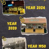 Over the years retrospective showing the building in 1950, 2020 and 2024